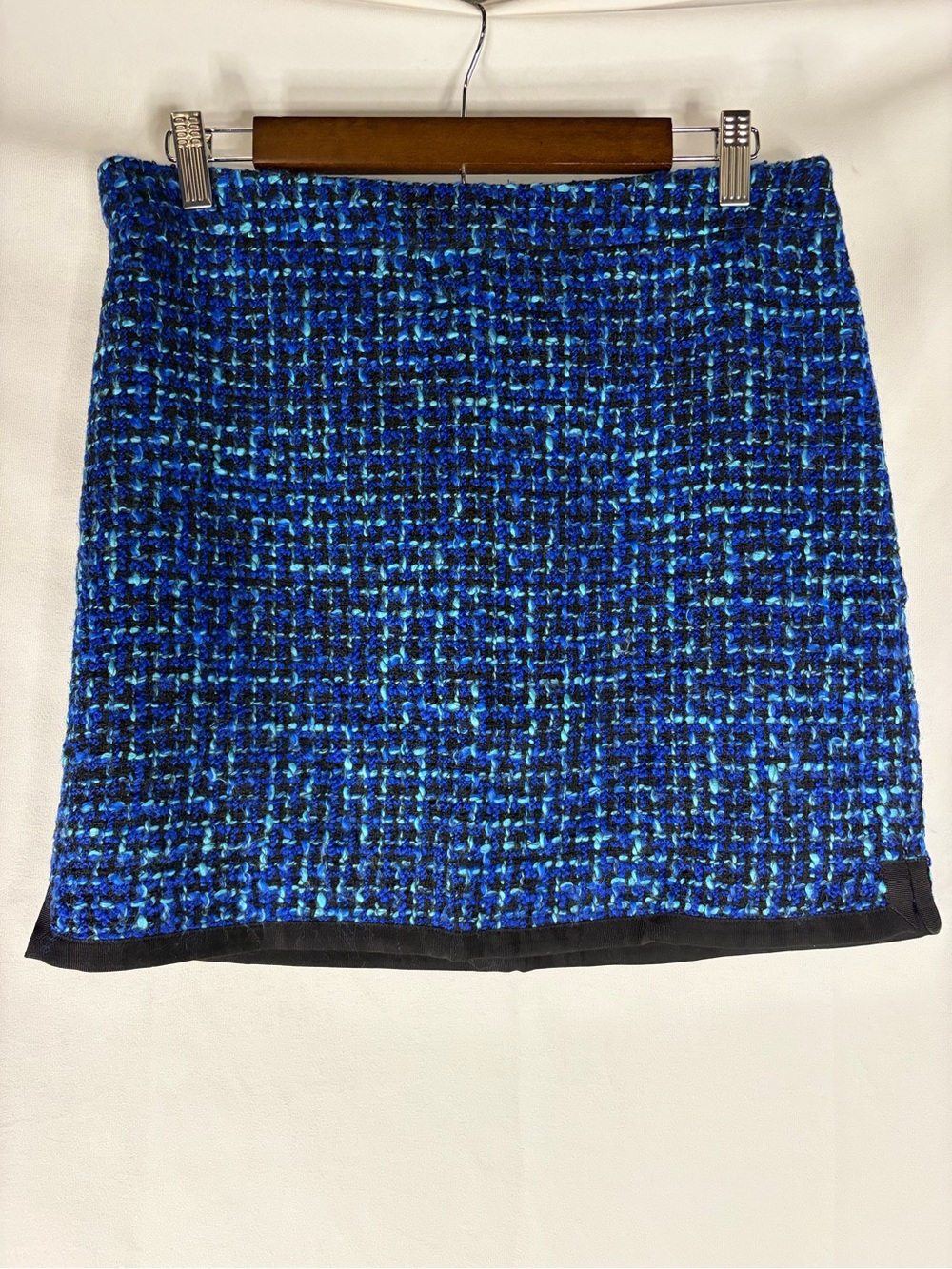 J. Crew Blue Tweed Mini Skirt with Aqua Accents